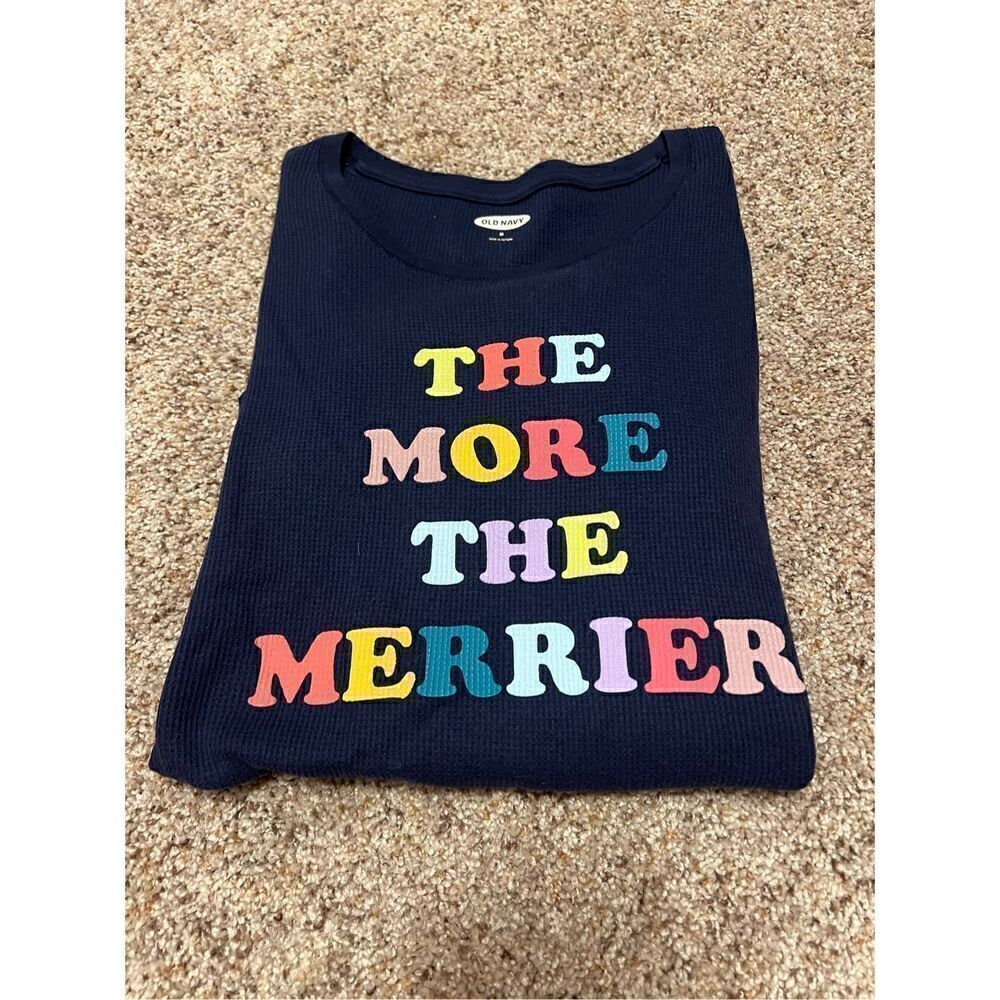 Old Navy Christmas The More The Merrier Long sleeve navy waffle T-shirt